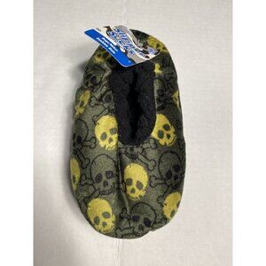 slipper socks boys green skull camo grippers shoe size 8-13 small medium